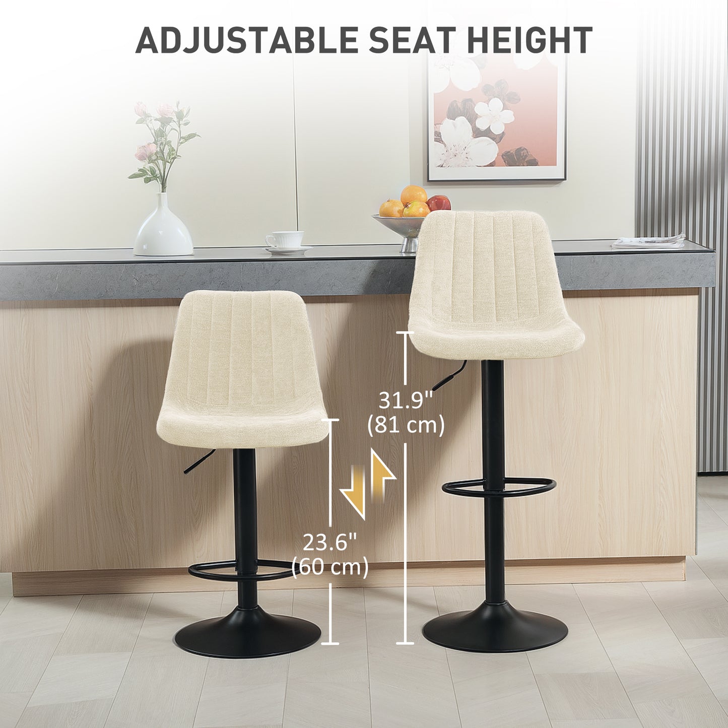 HOMCOM Adjustable Barstools Set of 2, Swivel Bar Stools with Back and Footrest for Kitchen Island Counter, Charcoal Grey