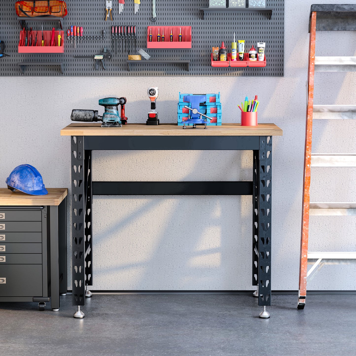 HOMCOM 45" Workbench, Solid Wood Tabletop Workstation, Work Table with Four Adjustable Foot Pads, Weight Capacity 1100 Lbs
