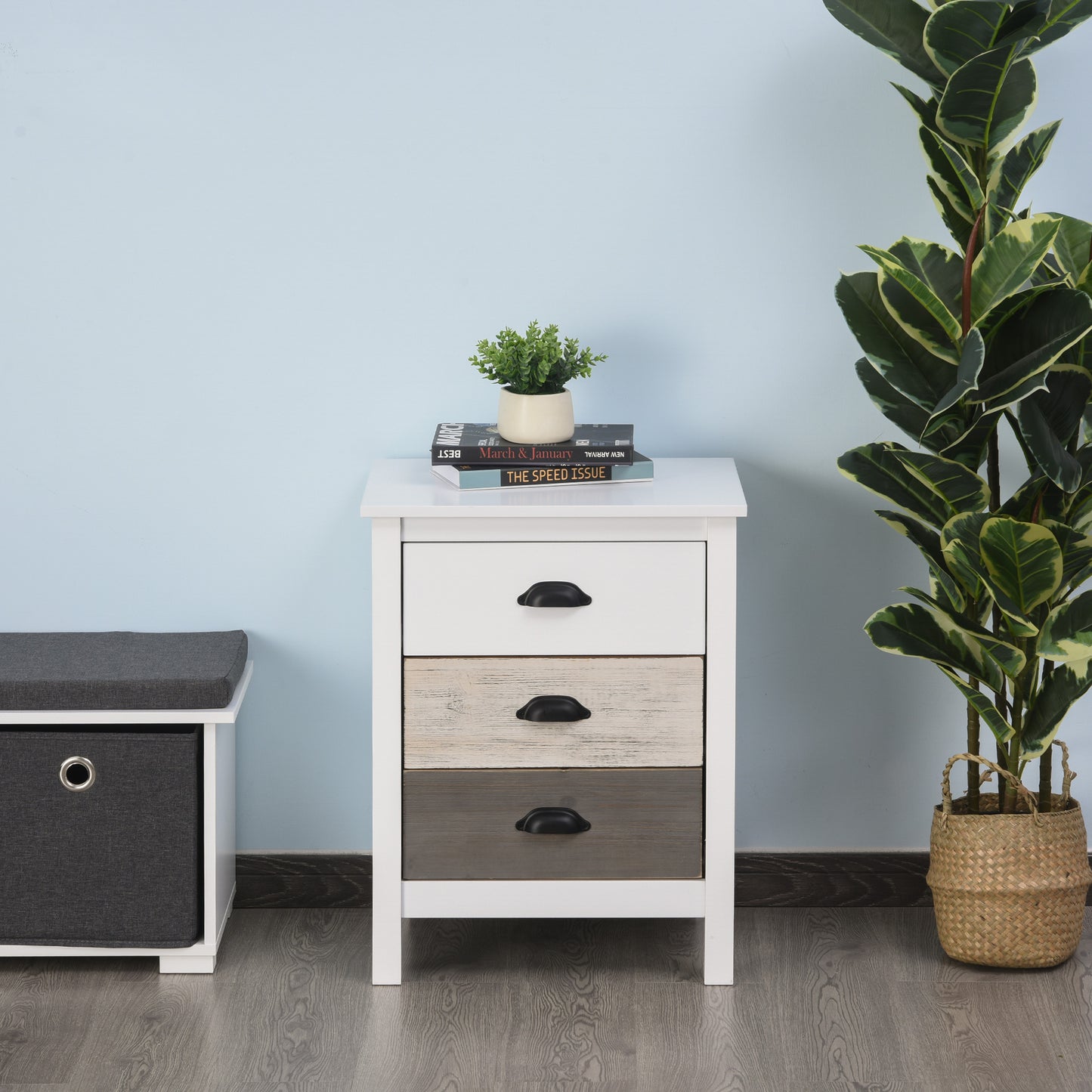 HOMCOM Accent Table Storage Cabinet with 3 Drawers Wooden Bedside Table Night Stand, Home Furniture