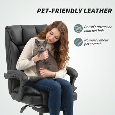 HOMCOM Executive Office Chair, Pet-Friendly Leather Ergonomic Desk Chair with Footrest, Swivel Recliner for Home Office, Black