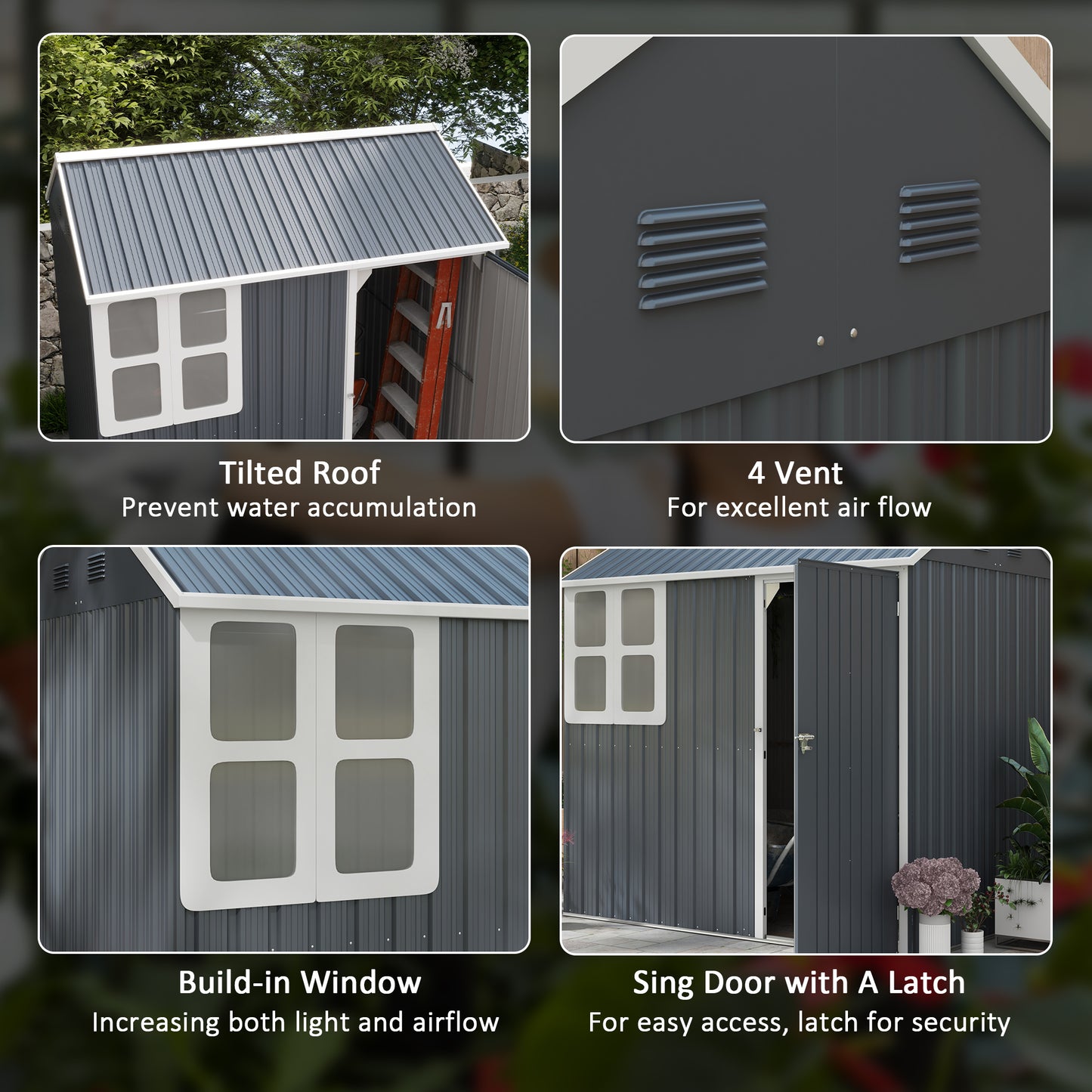 Outsunny 8.5' x 5.5' Metal Garden Storage Shed, Outdoor Tool Storage House with Lockable Door, Vents, Sloped Roof, Light Grey