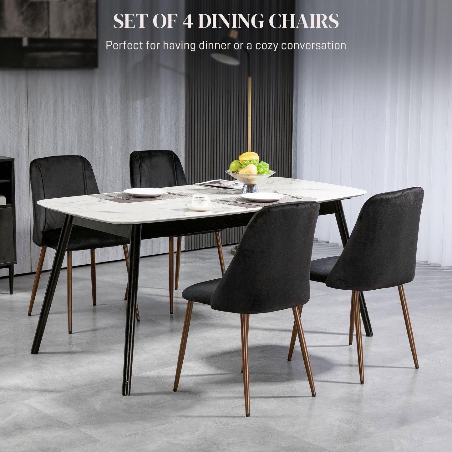 HOMCOM Upholstered Dining Chairs Set of 4, Velvet Accent Chair with Back and Wood-grain Steel Leg for Kitchen, Grey