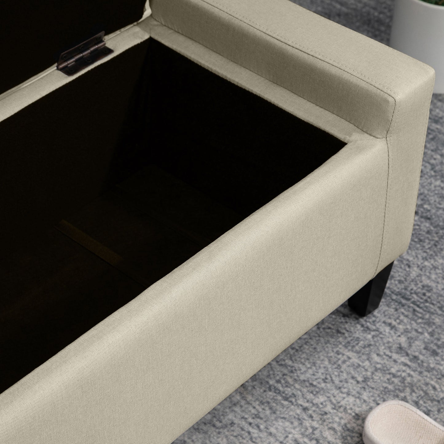 HOMCOM Storage Ottoman Bench Linen-Touch Fabric Tufted Chest Footstool with Flipping Top, Beige