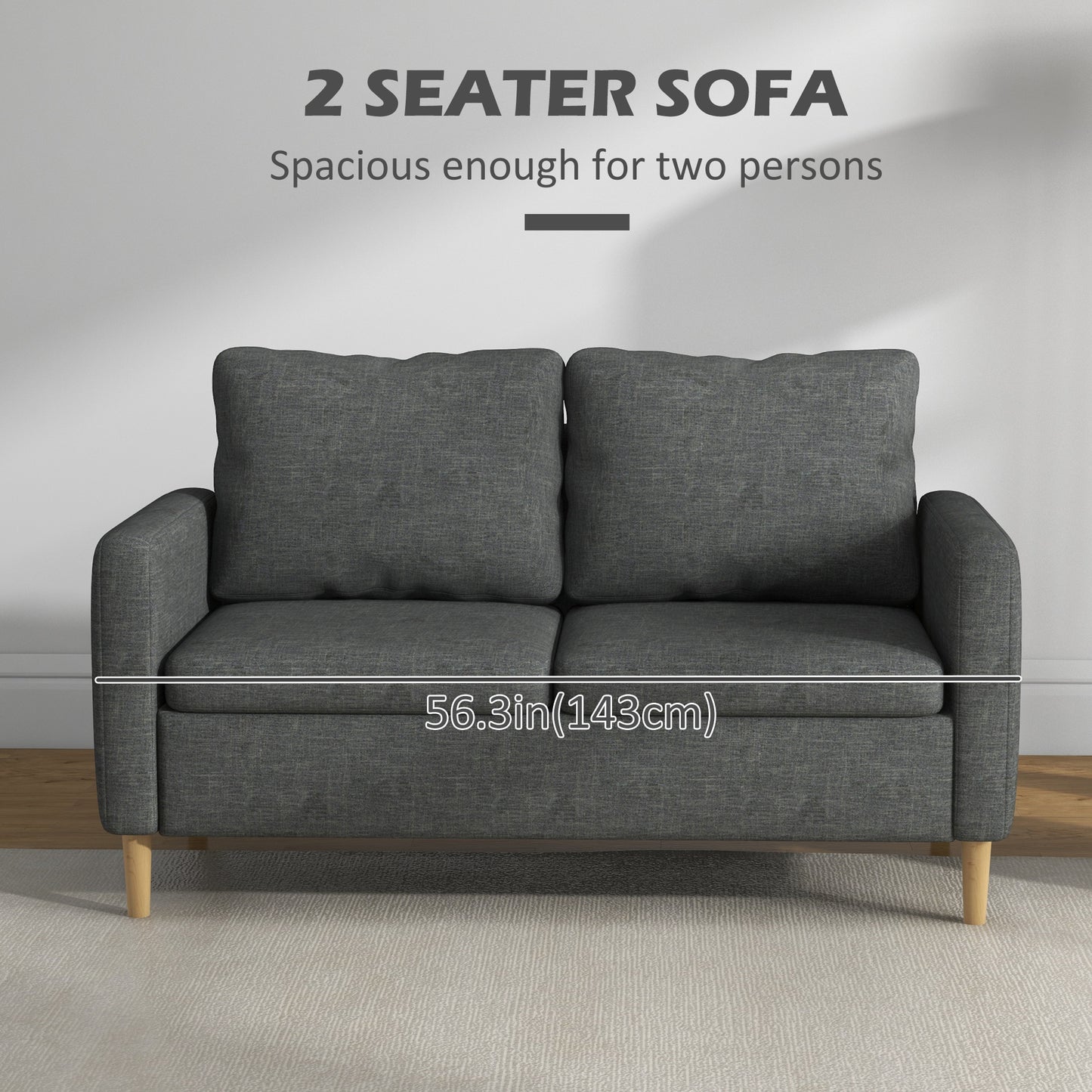 HOMCOM 56" 2 Seat Sofa, Modern Love Seats Furniture, Upholstered 2 Seater Couch with Side Pockets, Solid Steel Frame, White