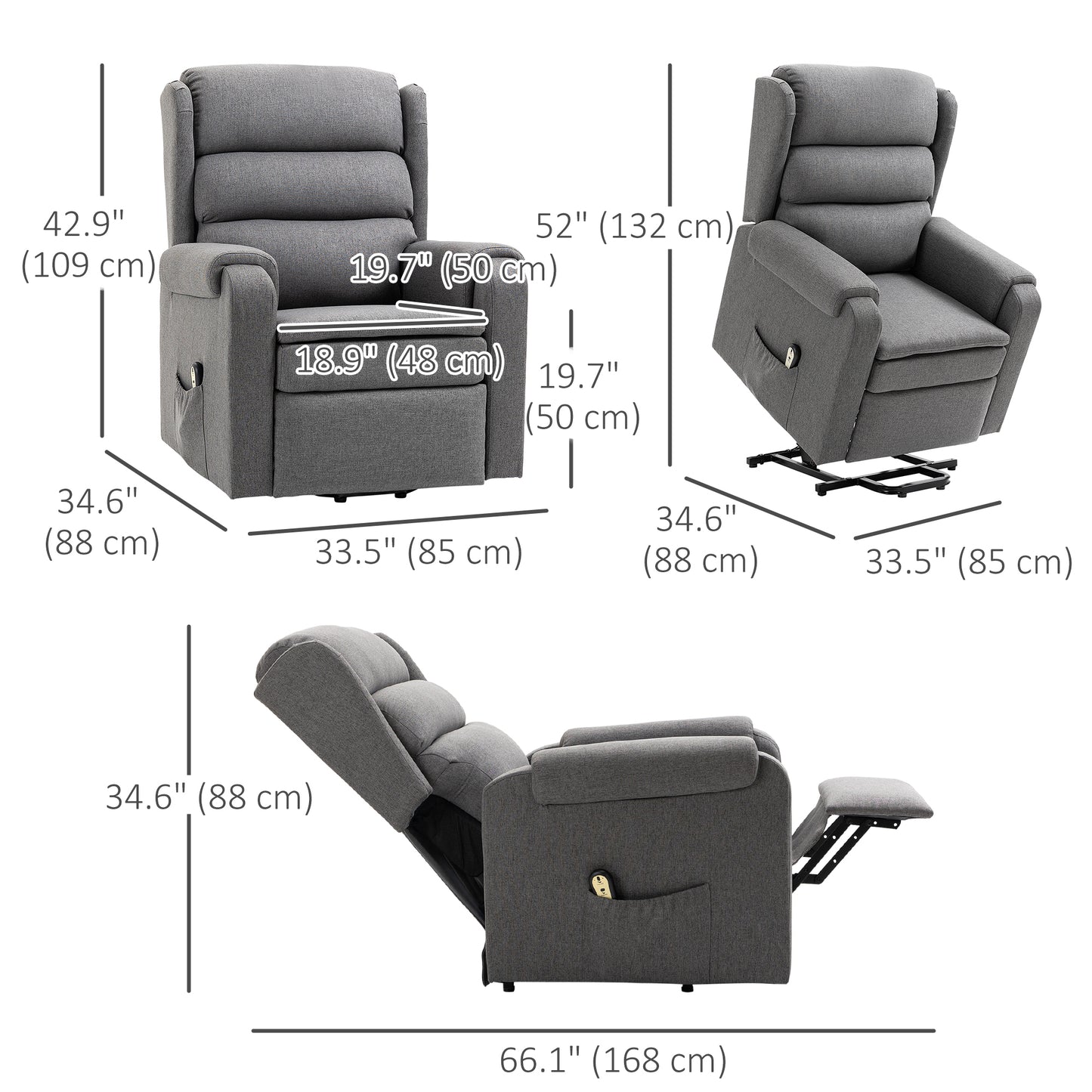 HOMCOM Lift Chair for Elderly, Power Chair Recliner with Footrest, Remote Control, Side Pockets for Living Room, Grey