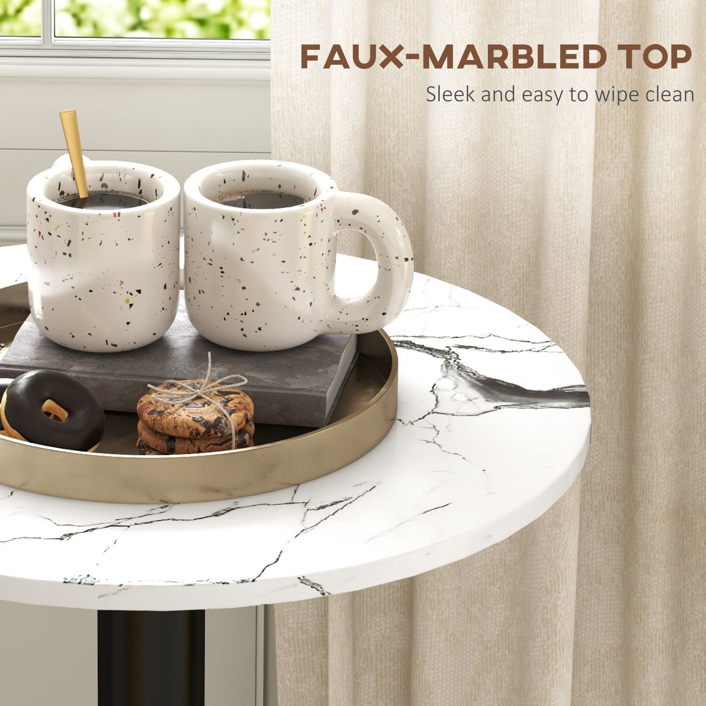 HOMCOM High Top Bar Table, Modern Round Dining Table with Faux-marbled Top and Gold Base, Bistro Table for 2 People, Black