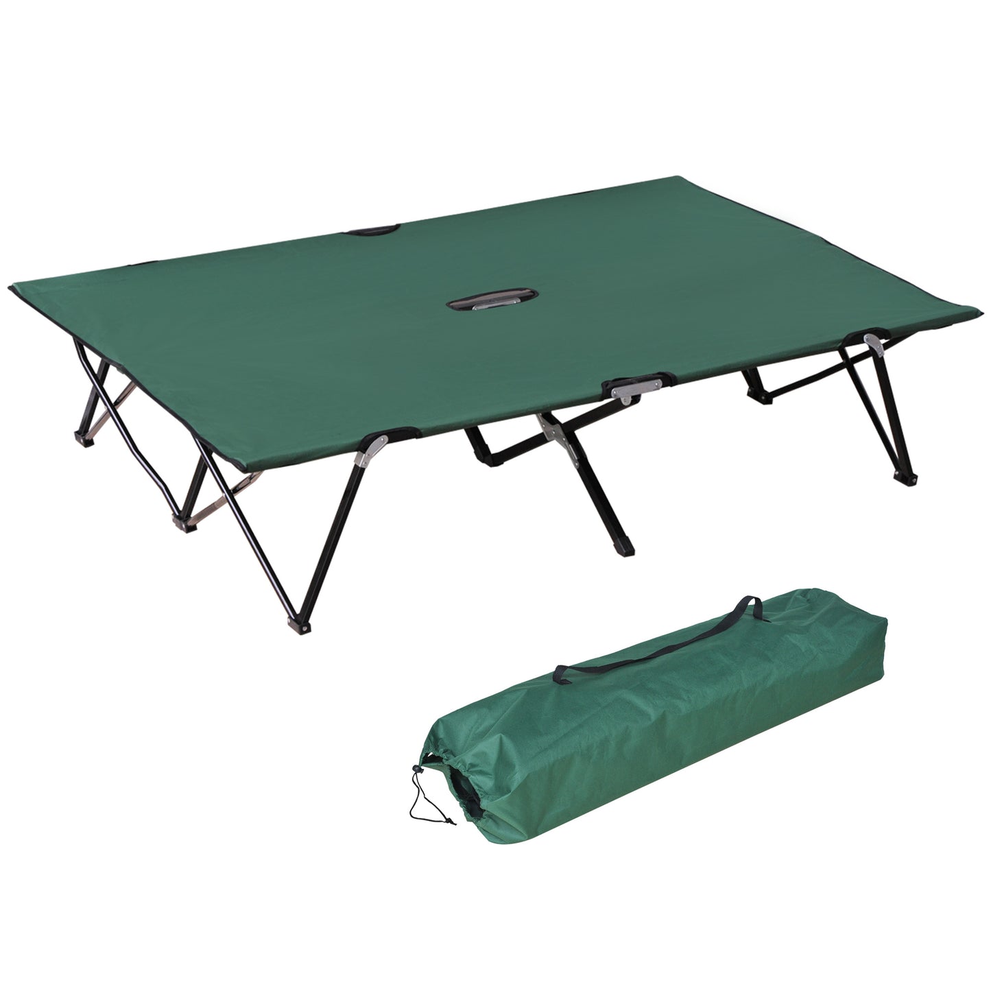 Outsunny 76" Two Person Folding Camping Cot Outdoor Portable Double Cot Wide Military Sleeping Bed w/ Carrying Bag Blue