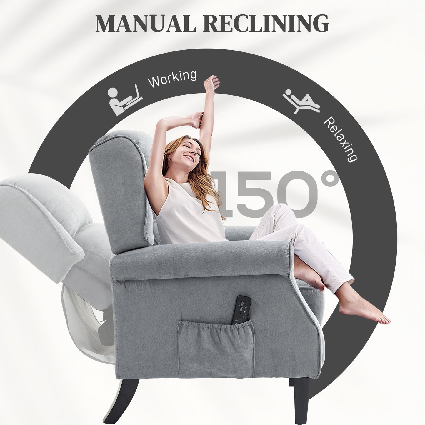 HOMCOM Massage Recliner Chair for Living Room, Push Back Recliner Sofa, Suede Wingback Reclining Chair with Extendable Footrest, Wood Legs, Remote Control, Side Pockets, Black