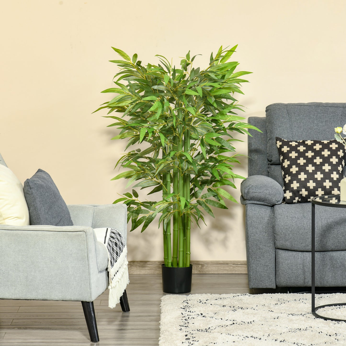 HOMCOM 4.5FT Artificial Bamboo Tree Faux Decorative Plant in Nursery Pot for Indoor Décor
