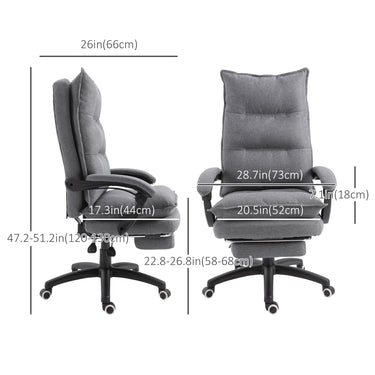 Vinsetto Office Chair 360° Swivel Adjustable Height Linen Style Fabric Recliner with Retractable Footrest and Double Padding, Grey