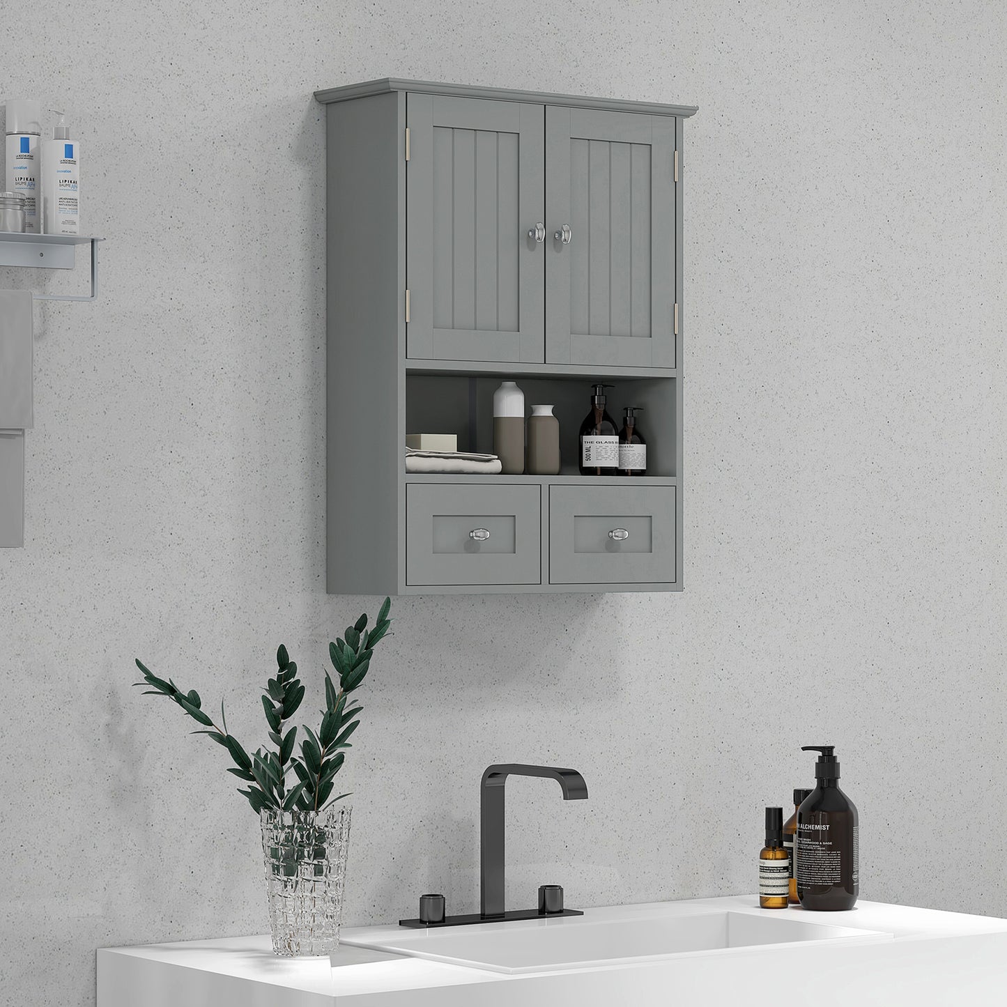 kleankin Bathroom Wall Cabinet, Medicine Cabinet, Over Toilet Storage Cabinet with Shelf and Drawers for Hallway, Living Room, White