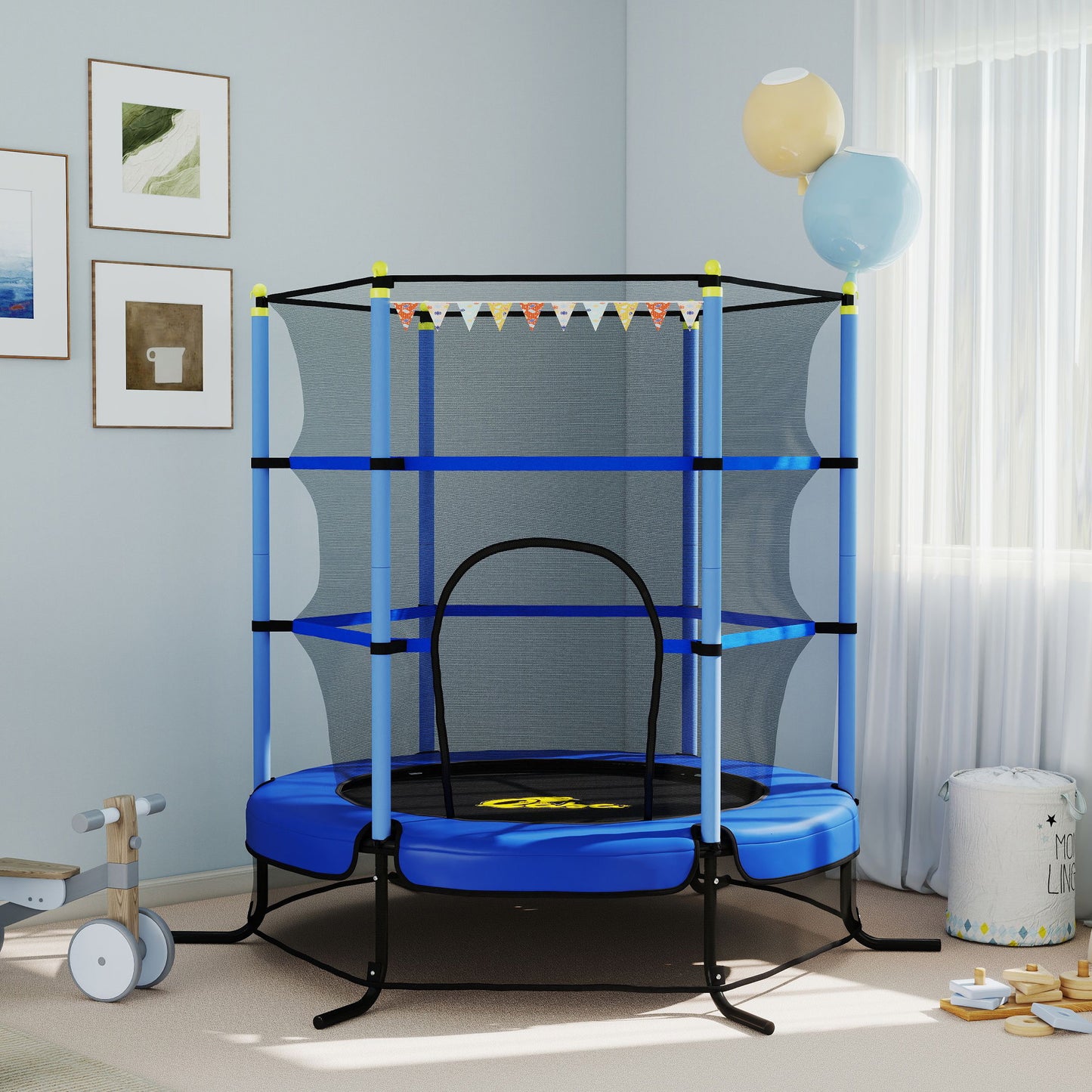 Qaba Kids Trampoline with Safety Enclosure Net and Safety Pad, Indoor Outdoor for Age 3-10 Years Old, Multi-coloured