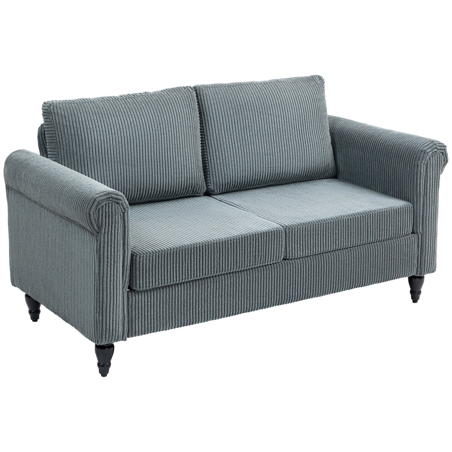 HOMCOM Vintage Loveseat, Upholstered Love Seat Furniture, Chenille-feel Fabric 2 Seater Sofa Couch with Rolled Arms, Gourd-Shaped Rubber Wood Legs for Living Room, Dark Grey