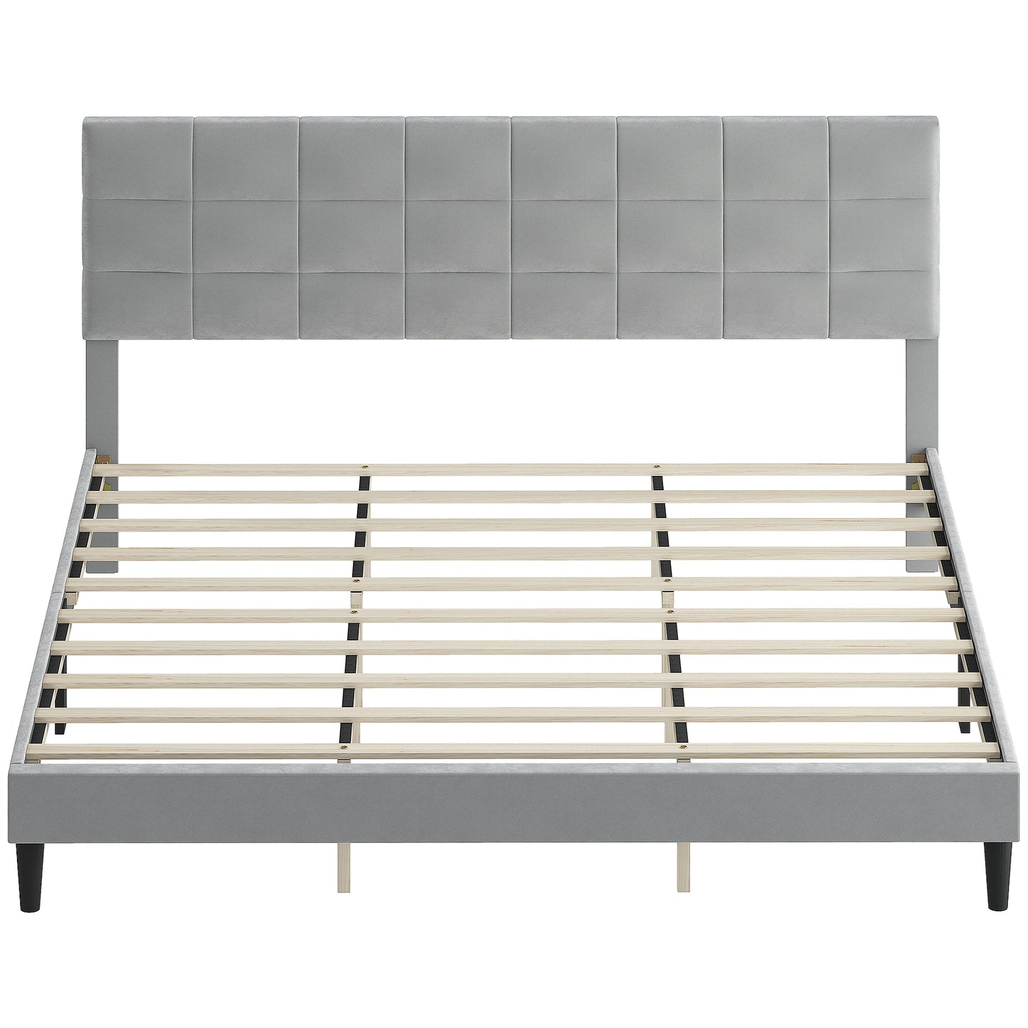 HOMCOM Queen Size Bed Frame with Upholstered Headboard, Modern Platform Bed Frame with Wood Slats, 1100 lbs Capacity, Cream