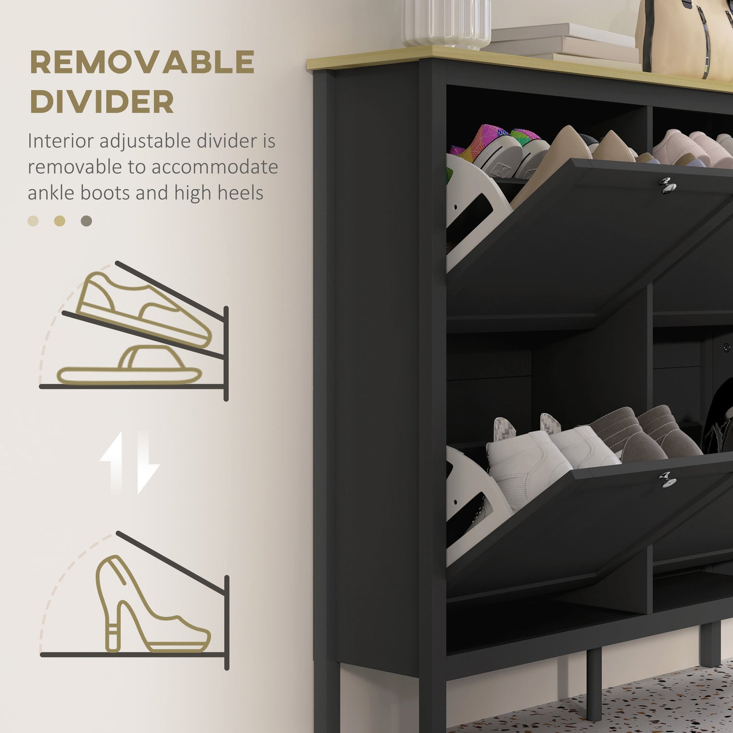 HOMCOM Entryway Shoe Storage Cabinet with 4 Flip Drawers, Adjustable Shelves, Narrow Shoe Cabinet for 20 Pairs of Shoes, White
