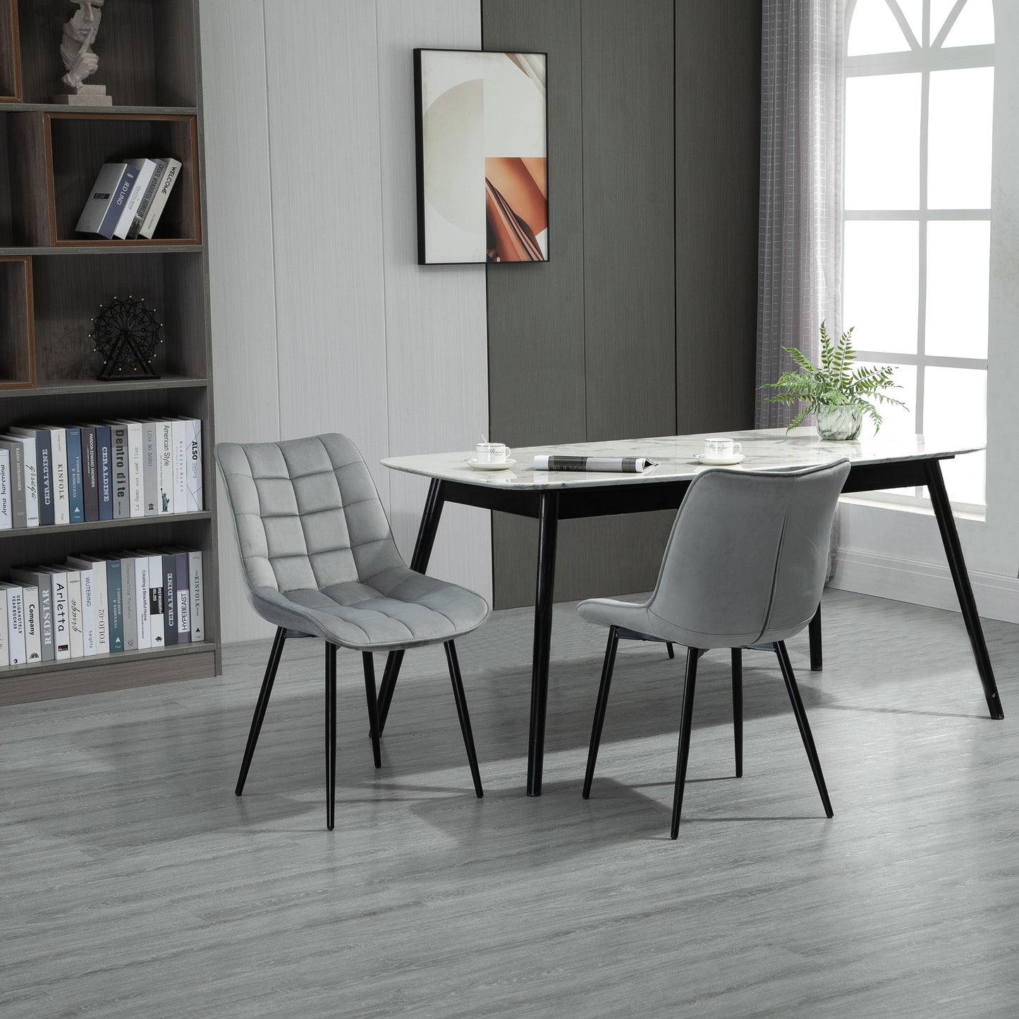 HOMCOM Upholstered Dining Chair Lounge Chair Soft Set of 2 Velvet-Touch Kitchen Reception Living Room Chair with Metal Legs, Grey