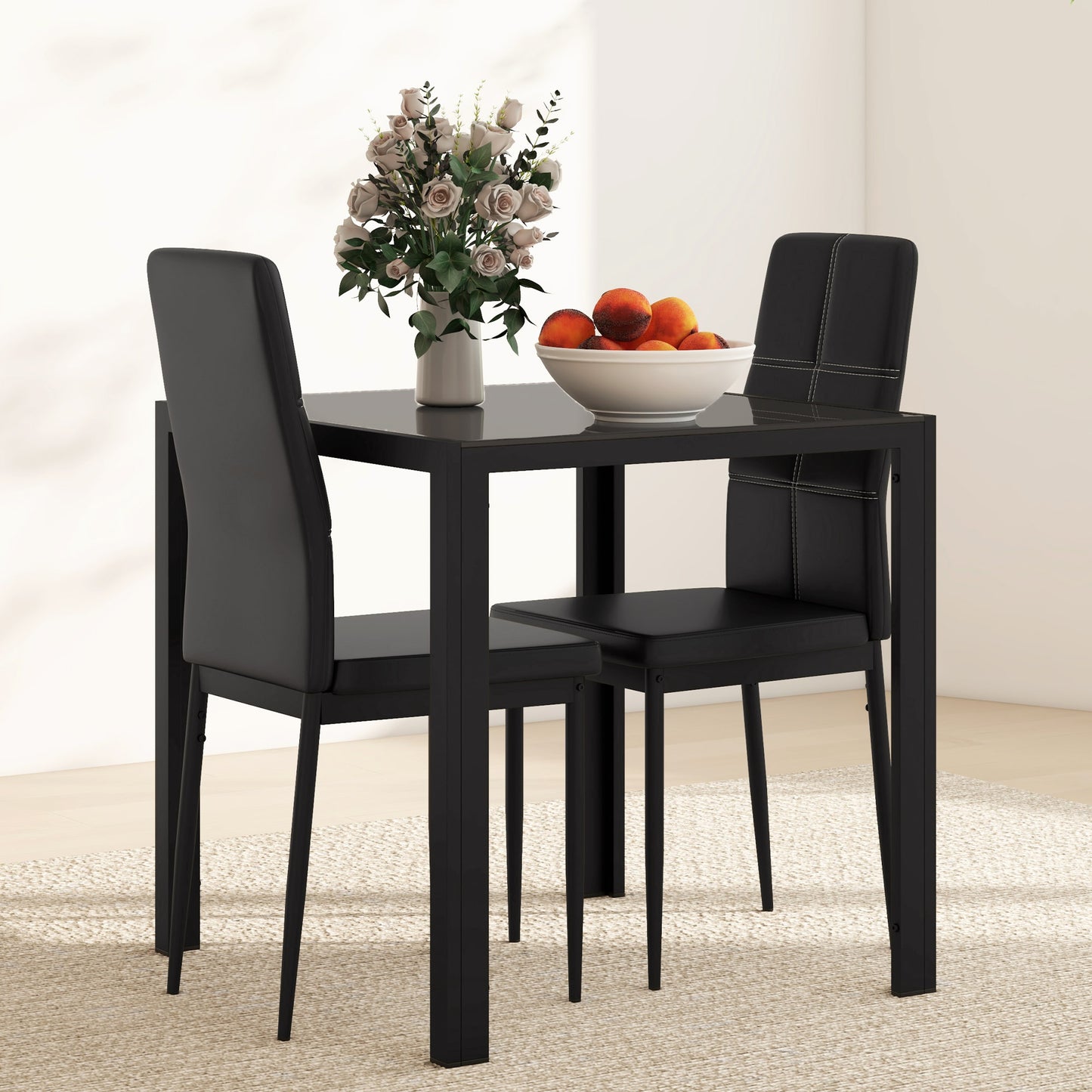 HOMCOM 5-Piece Rectangular Glass Kitchen Table and Chairs with Metal Frame and Faux Leather Upholstery for Dining Room, White