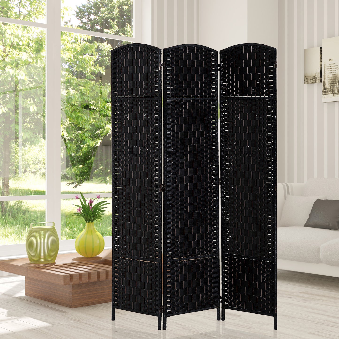 HOMCOM 6ft Folding Room Divider, 3 Panel Wall Partition with Wooden Frame for Bedroom, Home Office, Black