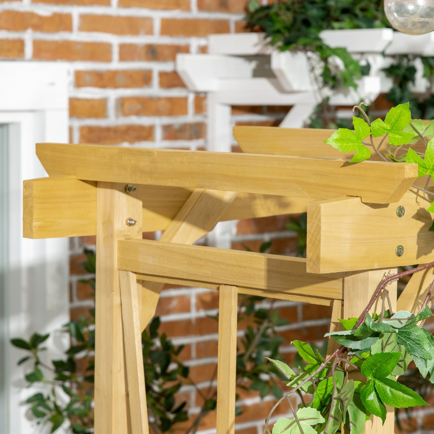 Outsunny Patio Wooden Bench, Outdoor Bench for Vines/Climbing Plants, Light Brown