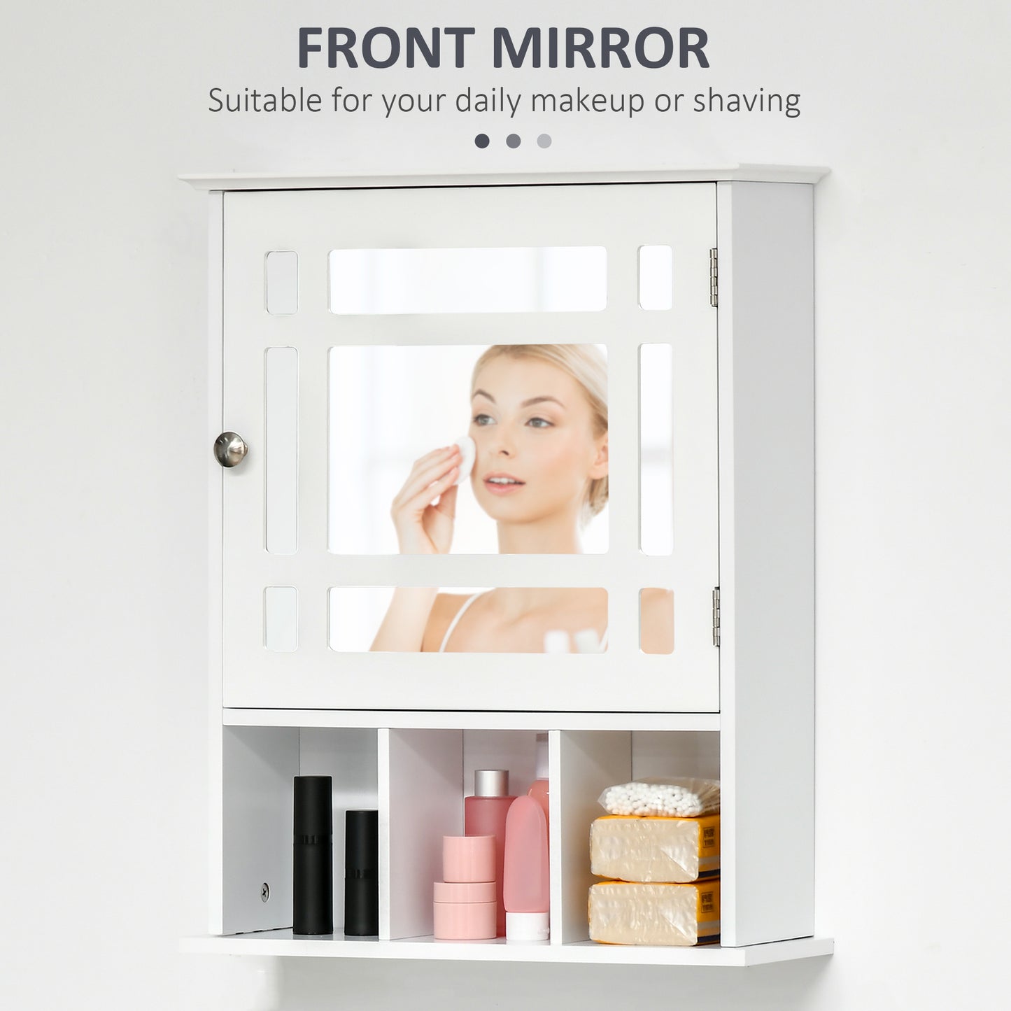 kleankin Bathroom Cabinet Wall Mount with Mirror Door 3 Shelf Organizer for Bathroom, Kitchen, Bedroom, Grey