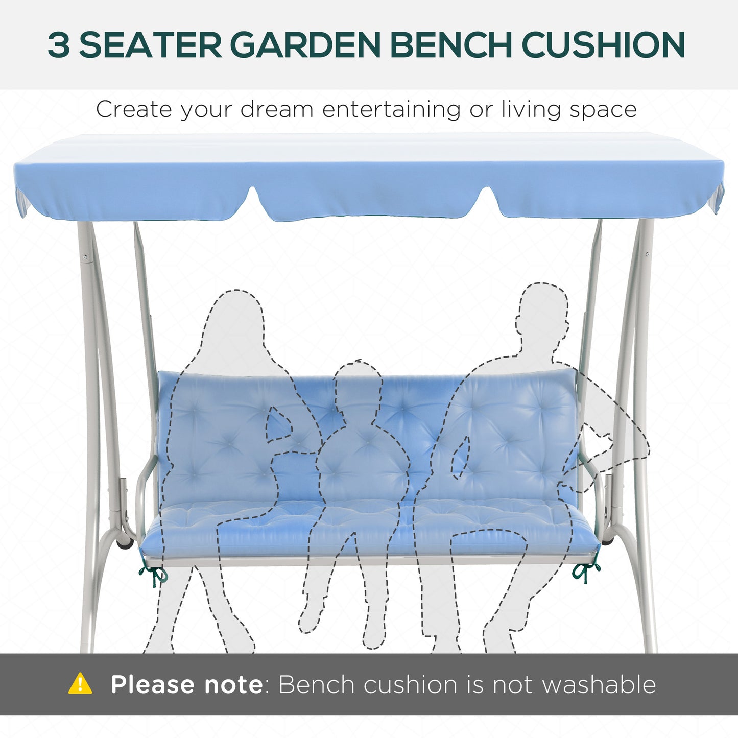Outsunny Porch Swing Cushion Garden Bench Cushion with Backrest, Non-Slip 3-Seater Thick Pad, Swing Chair Mat Replacement for Indoor and Outdoor, 59.1" x 38.6", Khaki