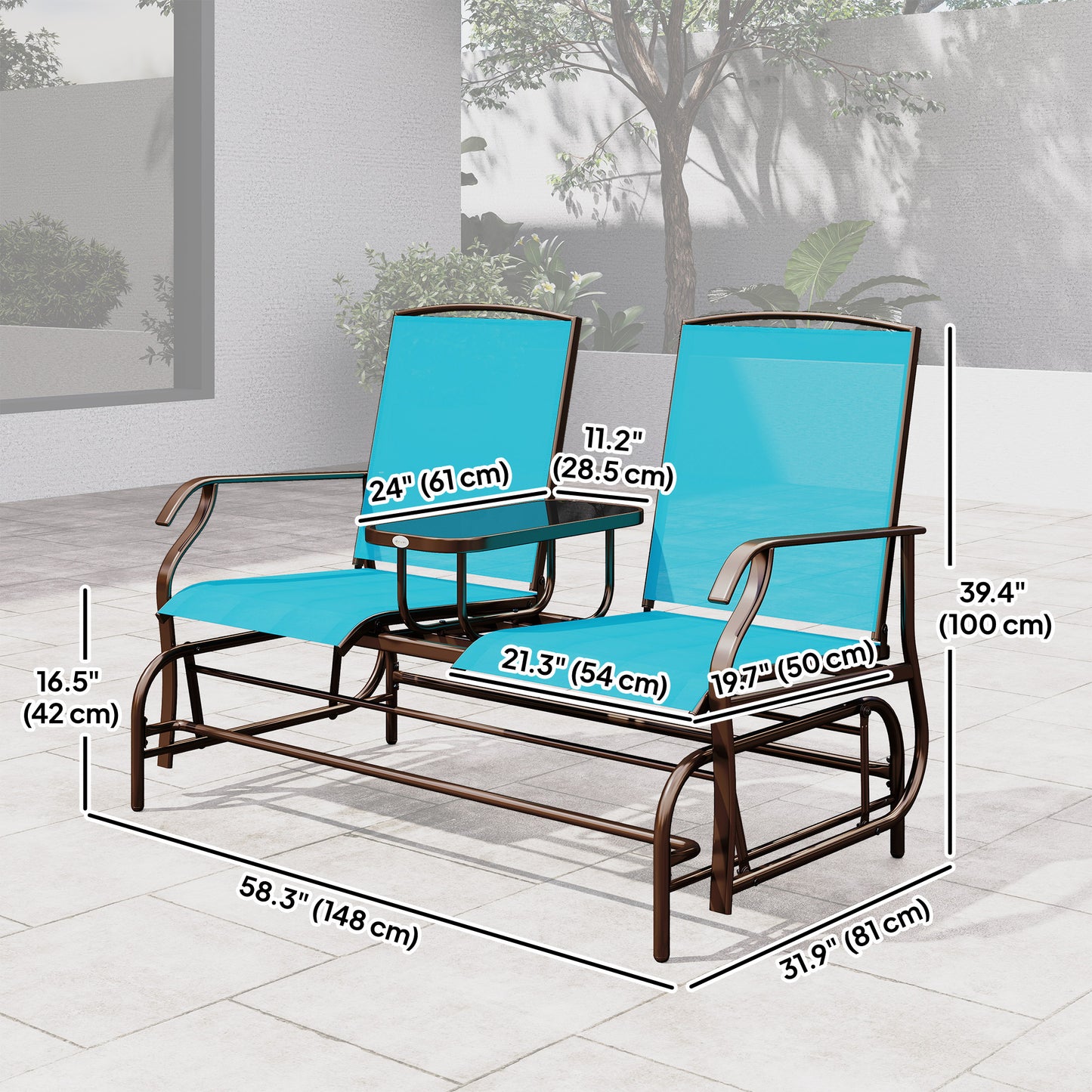 Outsunny Patio Glider Rocking Chair 2 Person Outdoor Loveseat Rocker Garden Furniture Bench, Grey