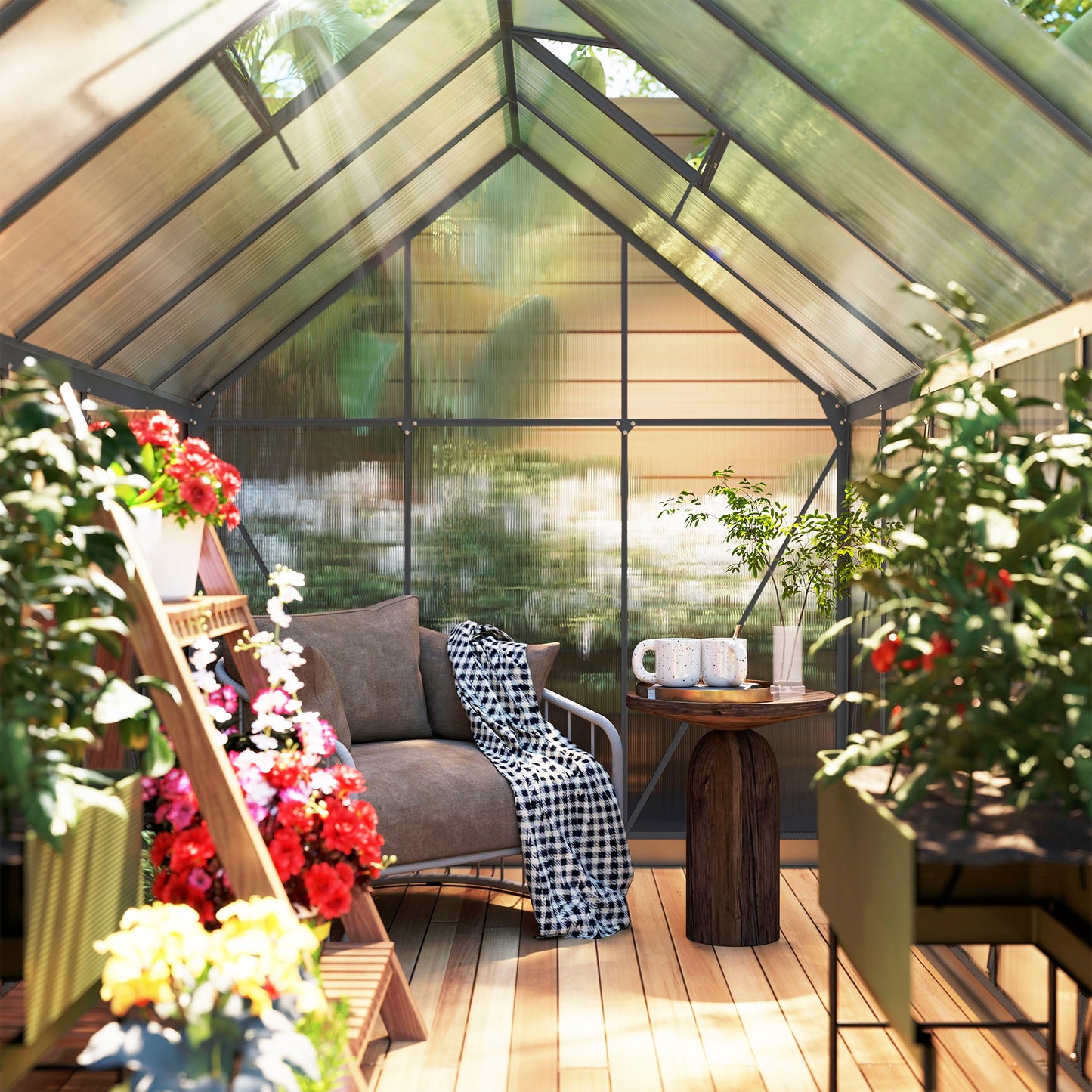 Outsunny 6' x 12' x 6.5' Walk-in Greenhouse, Polycarbonate Greenhouse with Adjustable Roof Vent, Base, Sliding Door, Clear
