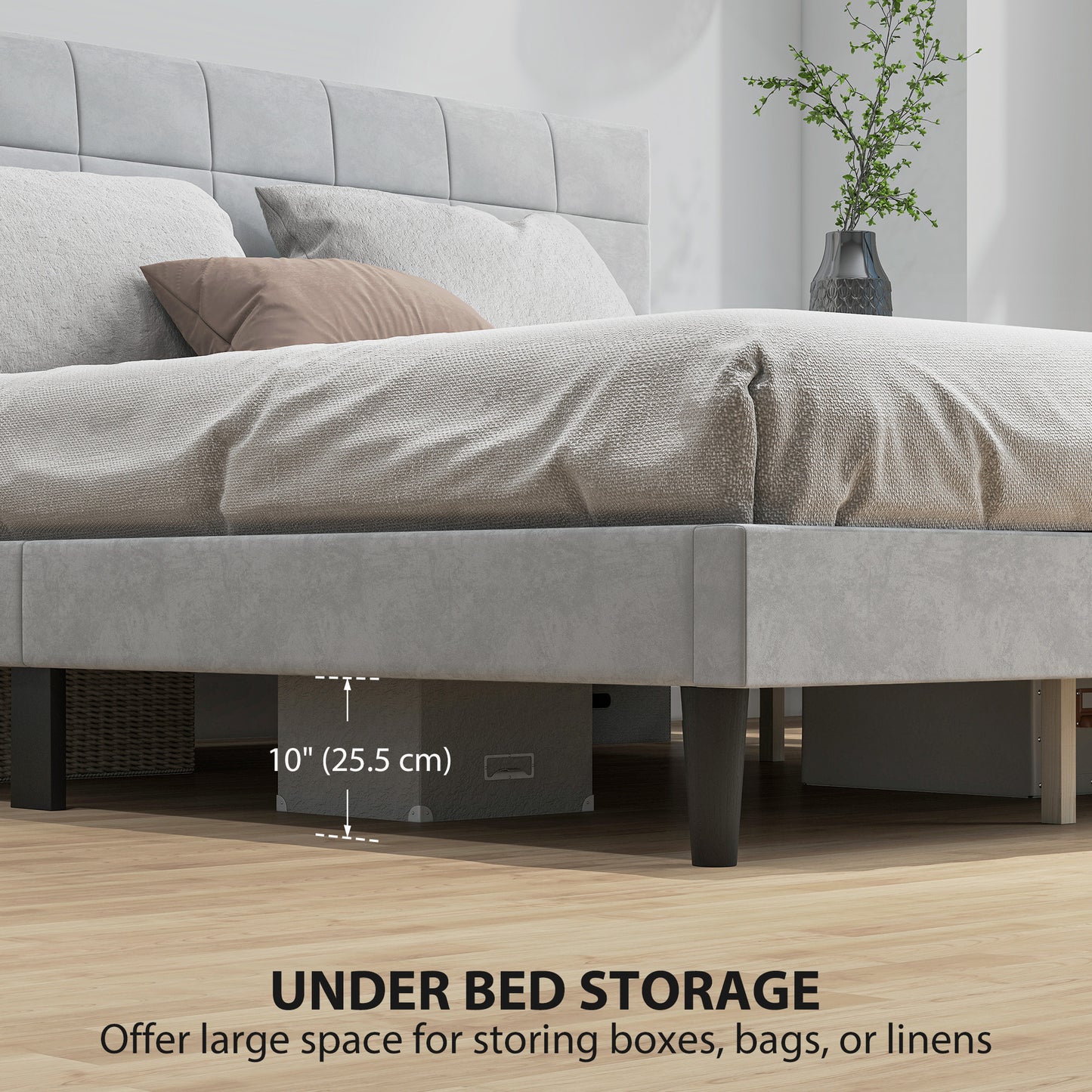 HOMCOM Queen Size Bed Frame with Upholstered Headboard, Modern Platform Bed Frame with Wood Slats, 1100 lbs Capacity, Cream