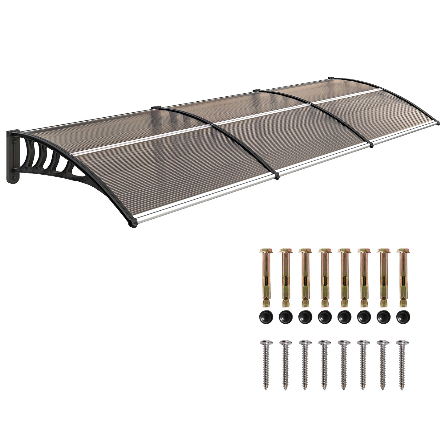 Outsunny Window Awning Door Canopy, Polycarbonate Front Door Outdoor Patio Cover, Sun Shelter, Hollow Sheet for UV, Rain, Snow and Sunlight Protection, Brown, 40" x 80"