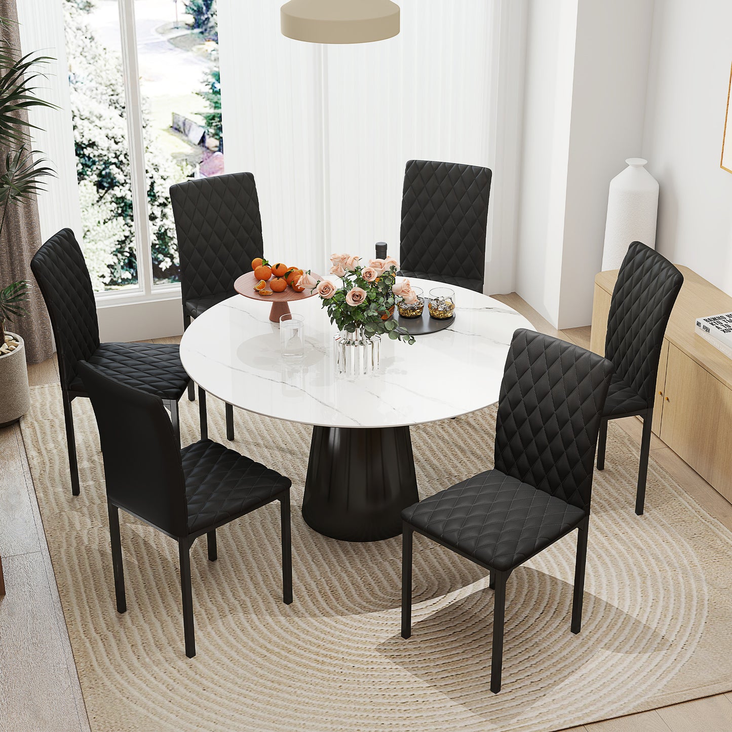 HOMCOM Modern Dining Chairs Set of 4, Upholstered Faux Leather Kitchen Chairs with Rhombic Tufting and Metal Legs for Living Room, White