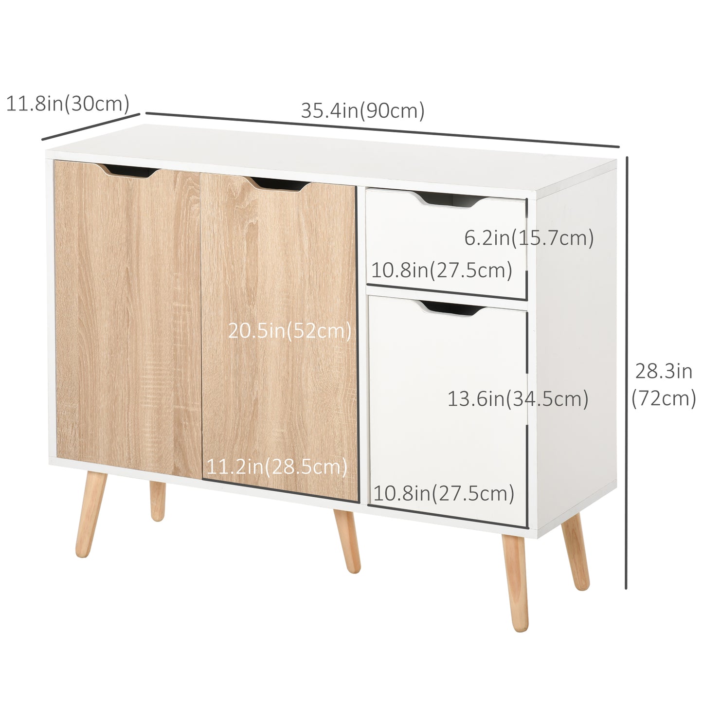HOMCOM 35" Sideboard Storage Cabinet with Drawer, White and Grey