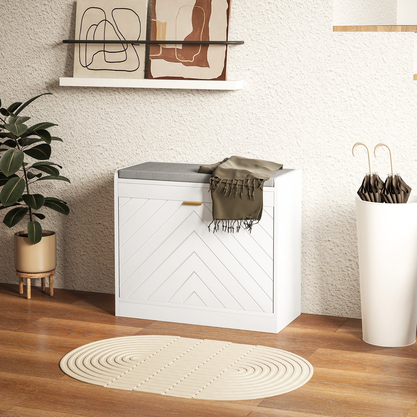 HOMCOM Shoe Storage with Seat, Upholstered Hallway Bench, Shoe Bench with Flip Drawer and Vent for 5 Pairs of Shoes