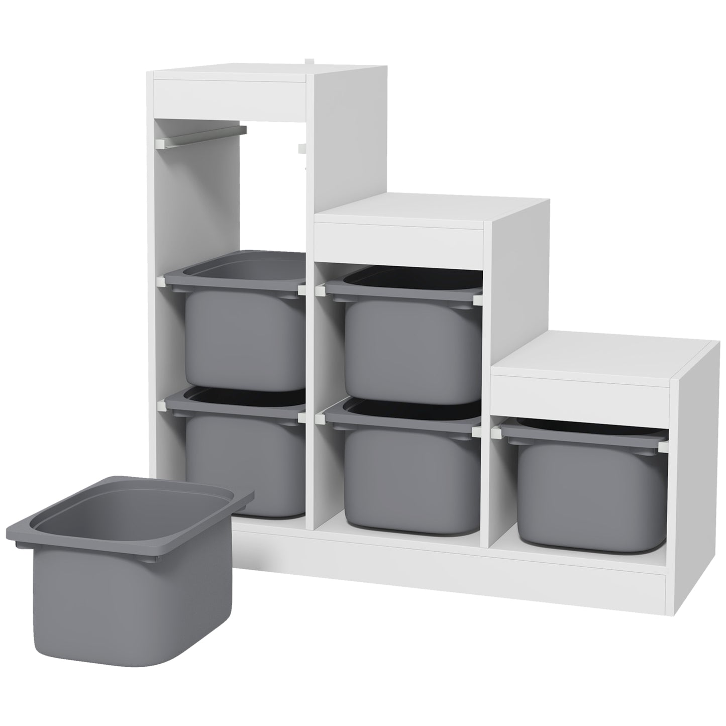 Qaba 3 Layers Toy Storage Organizer Kids Bookshelf Children Toy Storage w/ 6 Plastic Bins, White