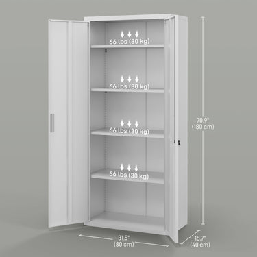 HOMCOM 71" Tall Garage Cabinet, Metal Storage Cabinet with 2 Doors, 4 Adjustable Shelves for Home Office, Study, Garage, White
