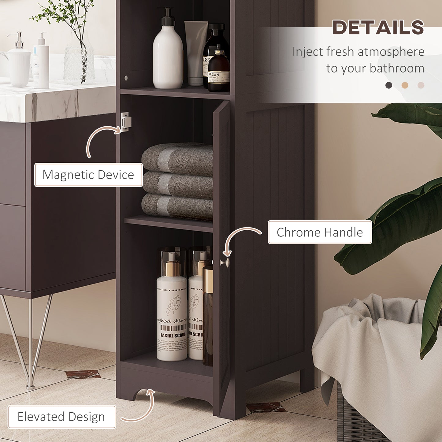 kleankin Tall Bathroom Storage Cabinet, Freestanding Tower Cabinet with Adjustable Shelf, 3 Open Shelves, White