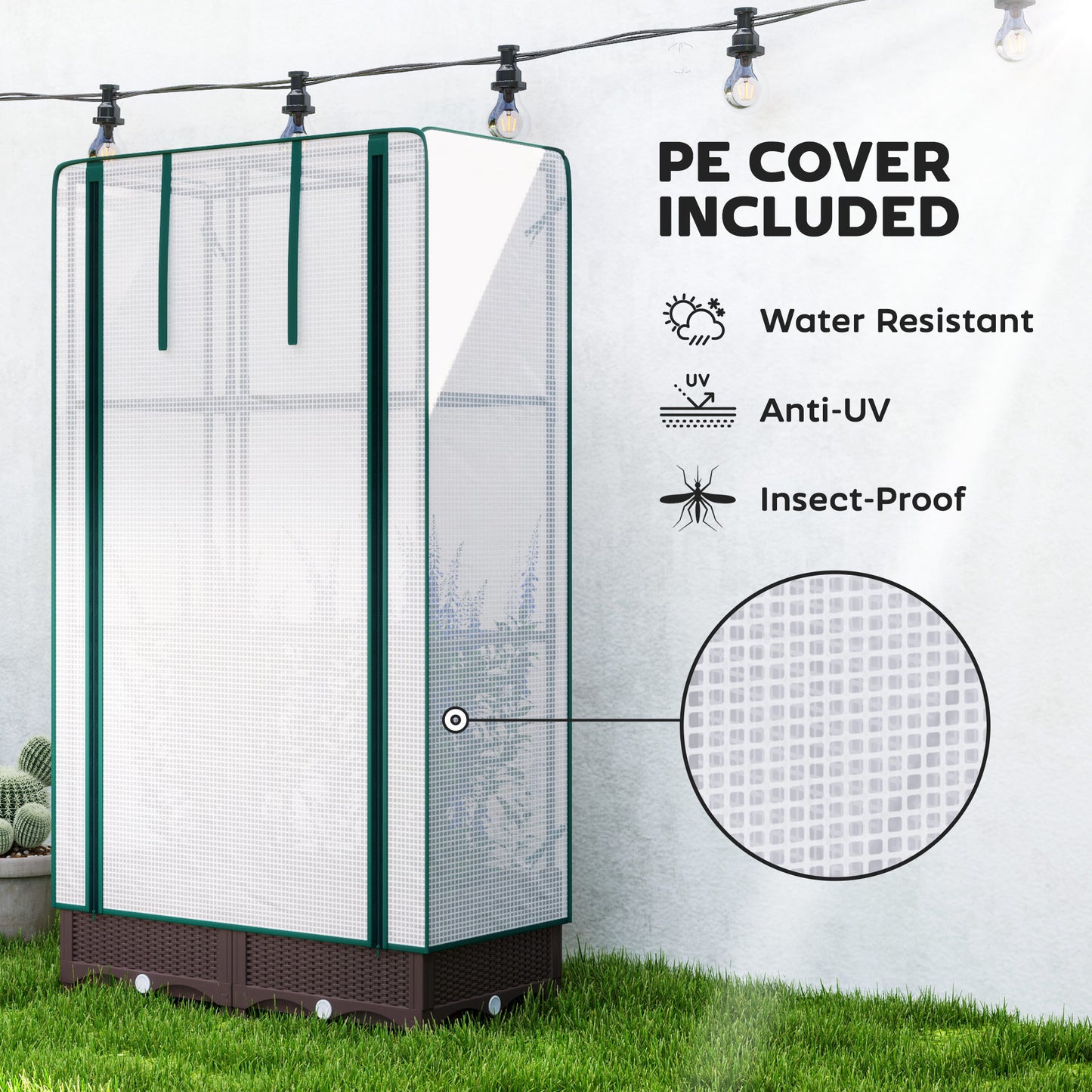 Outsunny Raised Garden Bed Kit with Trellis, Plastic Raised Flower Bed with PE Cover and Zipper Door, 47 x 16 x 50 inch