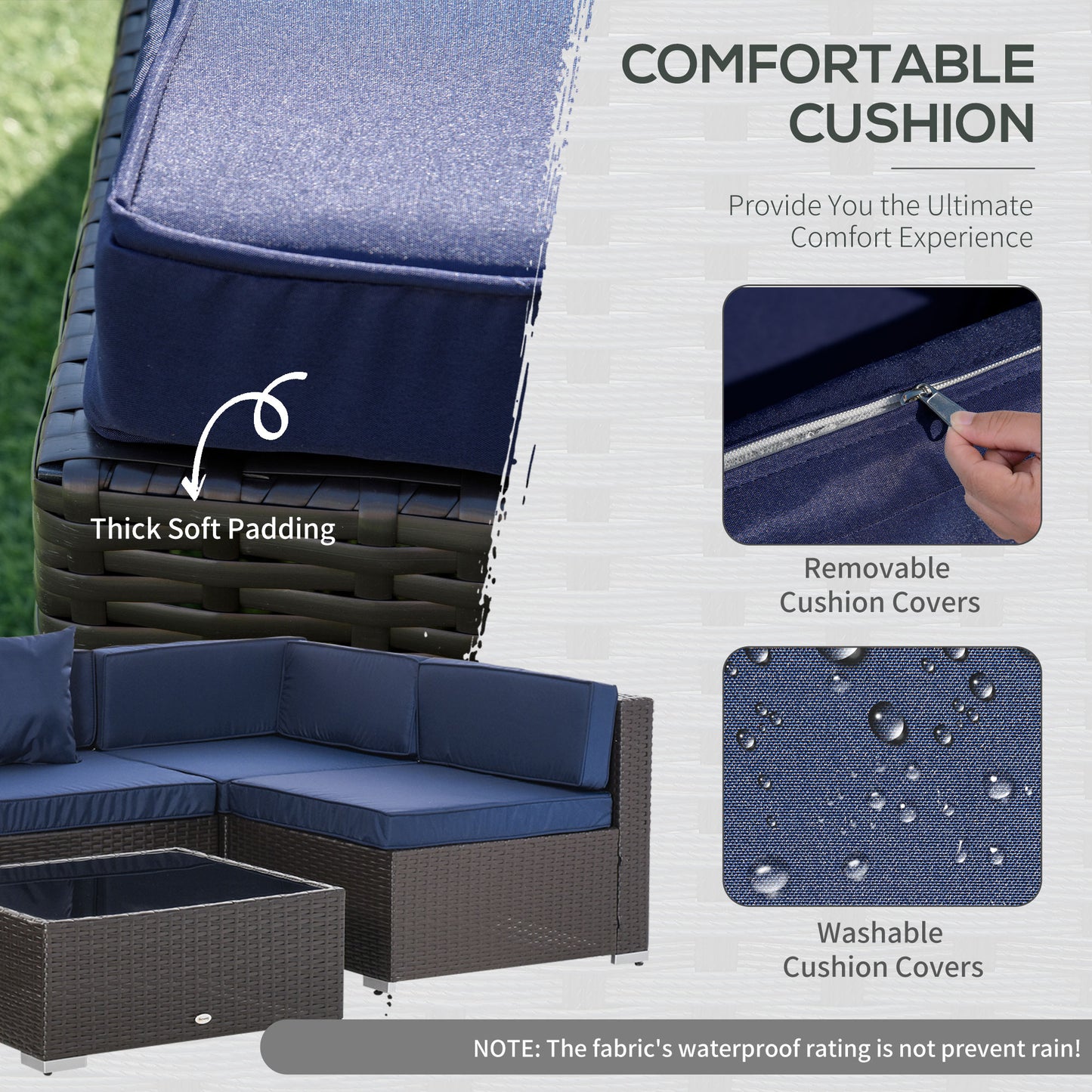 Outsunny 7 Pieces Outdoor Rattan Furniture Set, Patio Wicker Sectional Conversation Sofa Set w/ Cushions & Coffee Table