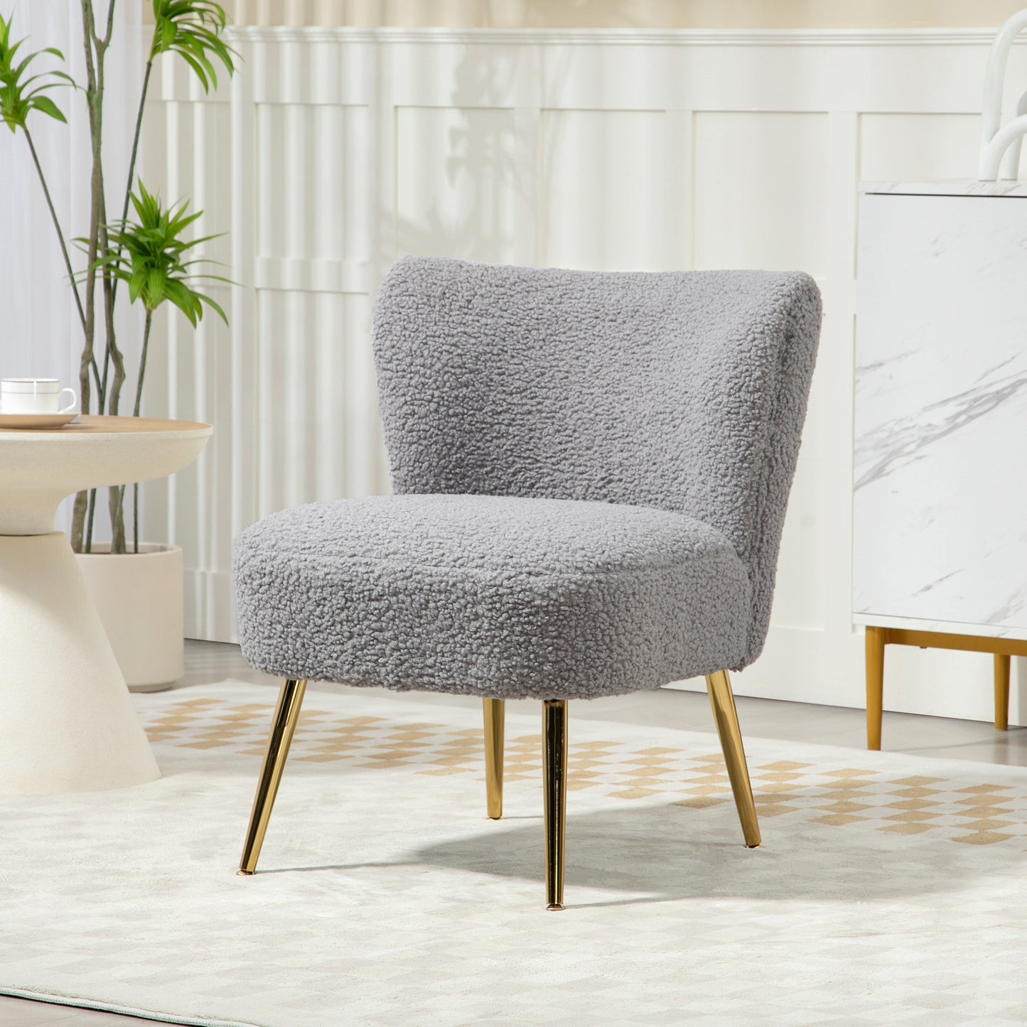 HOMCOM Lounge Chair for Bedroom Living Room Chair with Soft Upholstery and Gold Legs Pink