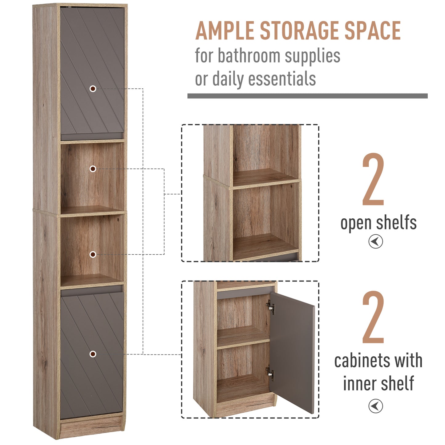HOMCOM 67" Narrow Bathroom Storage Cabinet, Tall Freestanding Floor Cabinet, Bathroom Linen Cabinet with Doors and Adjustable Shelves