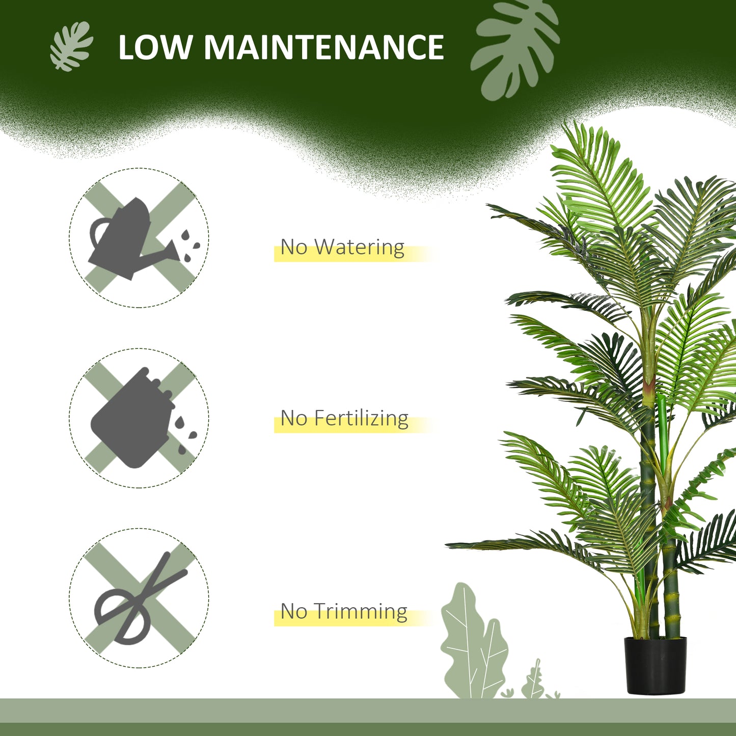 HOMCOM Artificial Tree Areca Palm Tree Fake Plants in Pot with 21 Leaves for Indoor Decor, 8"x8"x60", Green