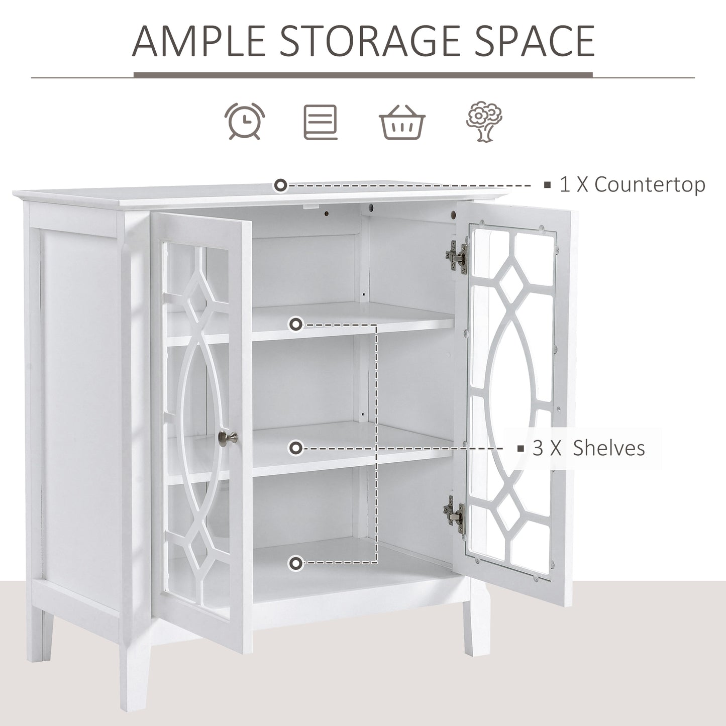 HOMCOM Sideboard Cabinet, Buffet Table with Double Framed Glass Doors, 2 Adjustable Shelves and Elevated Base White