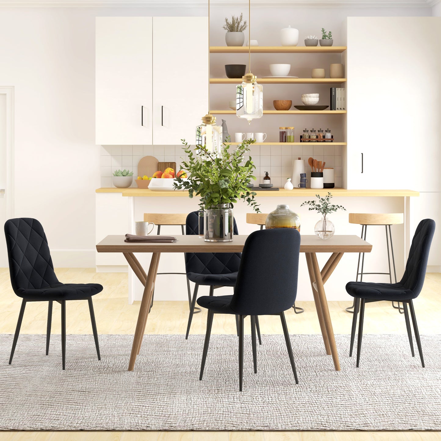 HOMCOM Dining Chairs Set of 4, Upholstered Dining Room Chairs with Steel Legs, Modern Kitchen Chair for Dining Room, Grey