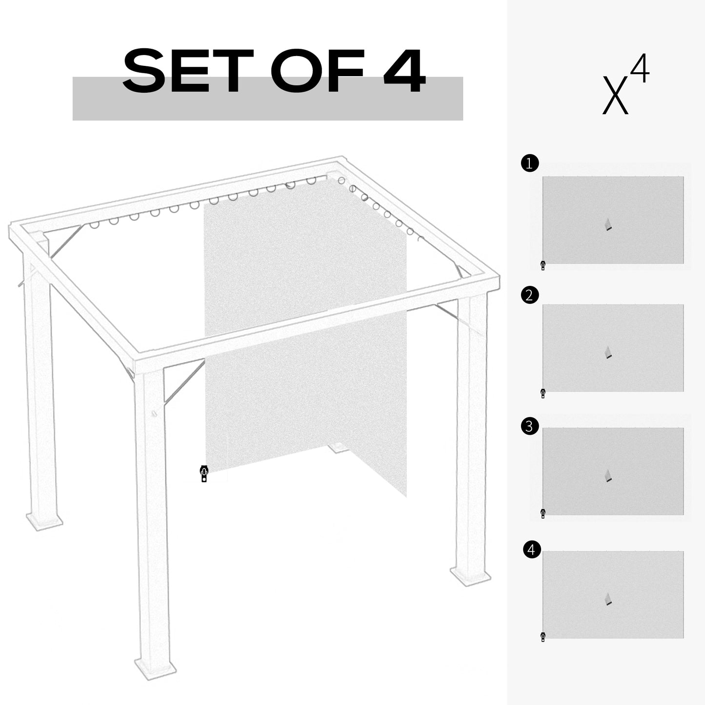 Outsunny 10' x 10' Universal Gazebo Sidewall Set with 4 Panels, Hooks/C-Rings Included for Pergolas & Cabanas, Beige