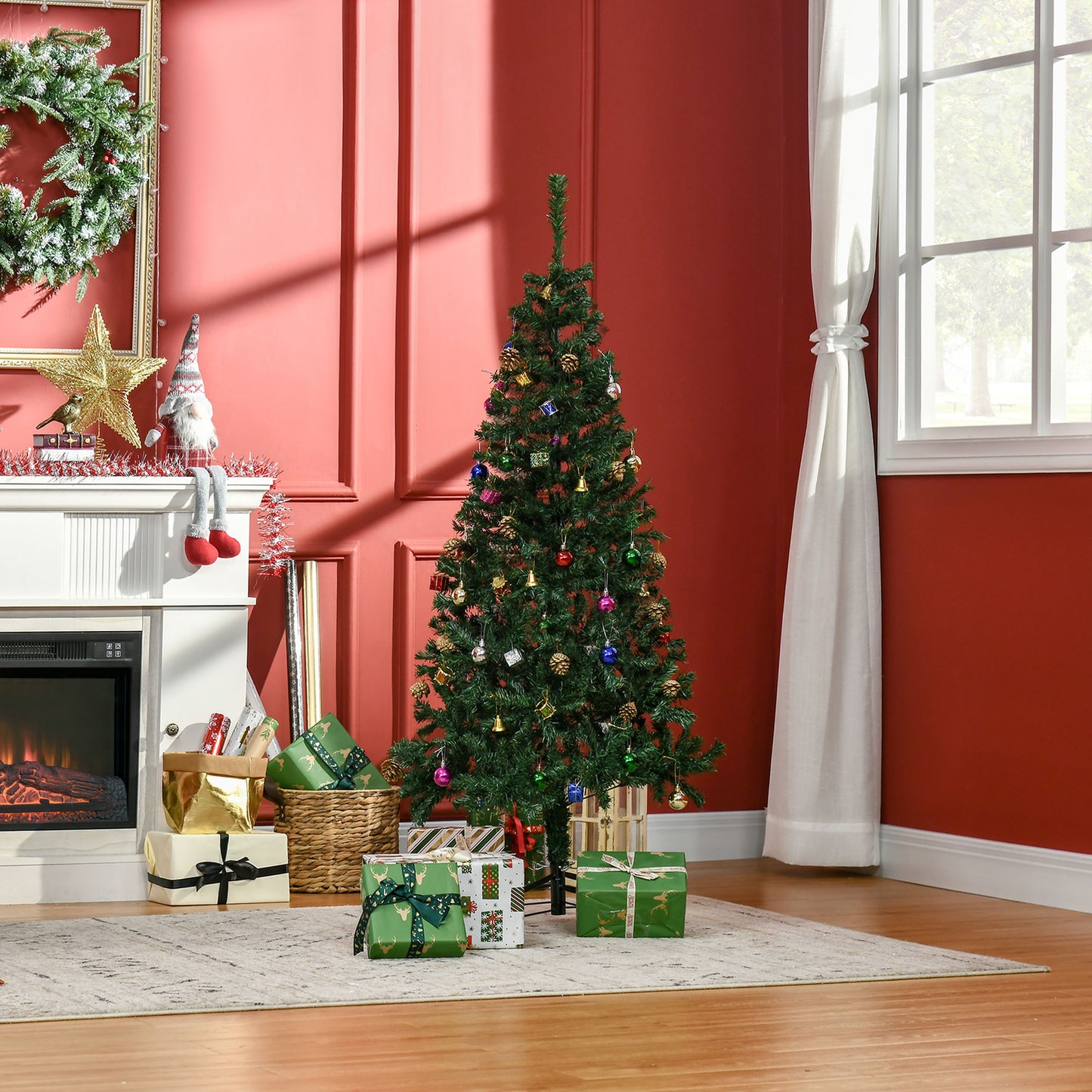 HOMCOM 4.9ft Green Christmas Tree Artificial Xmas Holidays Party with Decoration Ornament