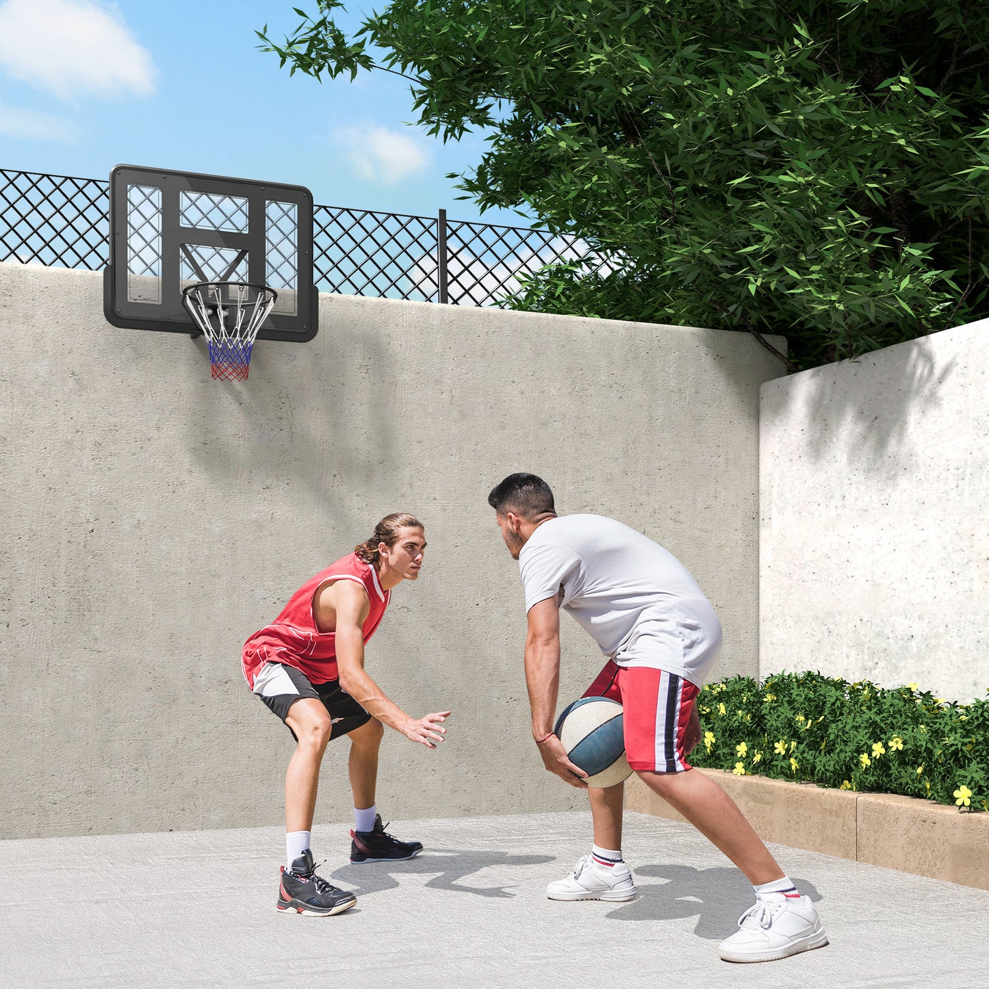 Soozier Wall Mounted Basketball Hoop, Basketball Goal Combo Kit with 43" Reinforced Shatter Resistant Backboard and All Weather Net for Indoor or Outdoor Use