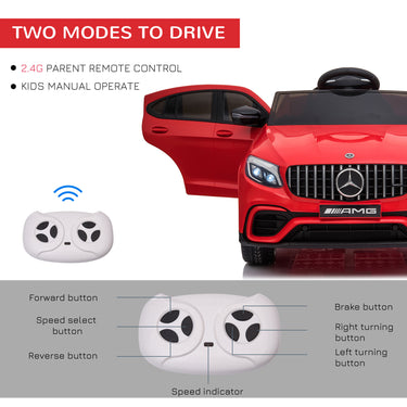 Aosom 12V/7AH Kids Ride on Car, Mercedes Benz AMG GLC63S Coupe, Electric Car with Remote Control, Handle, 2 Speed, with Music, Electric Light, Easy to Move, Red