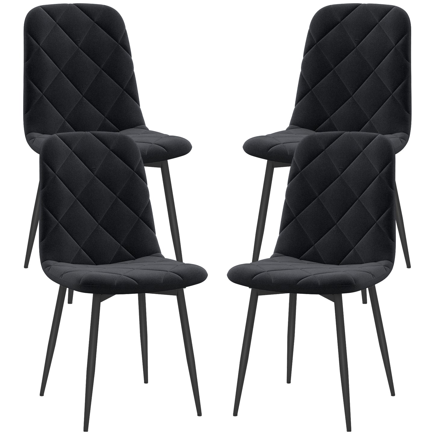 HOMCOM Dining Chairs Set of 4, Upholstered Dining Room Chairs with Steel Legs, Modern Kitchen Chair for Dining Room, Grey