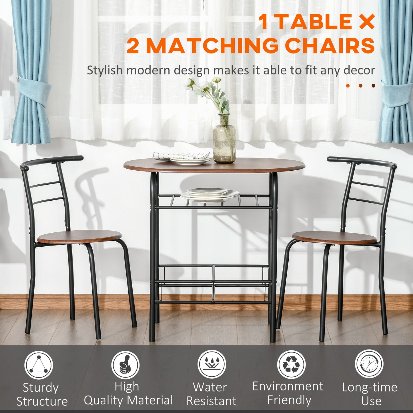 HOMCOM Dining Table Set of 3, Oval Kitchen Table and Chairs with Storage Shelf for Small Space, Dining Room, Natural