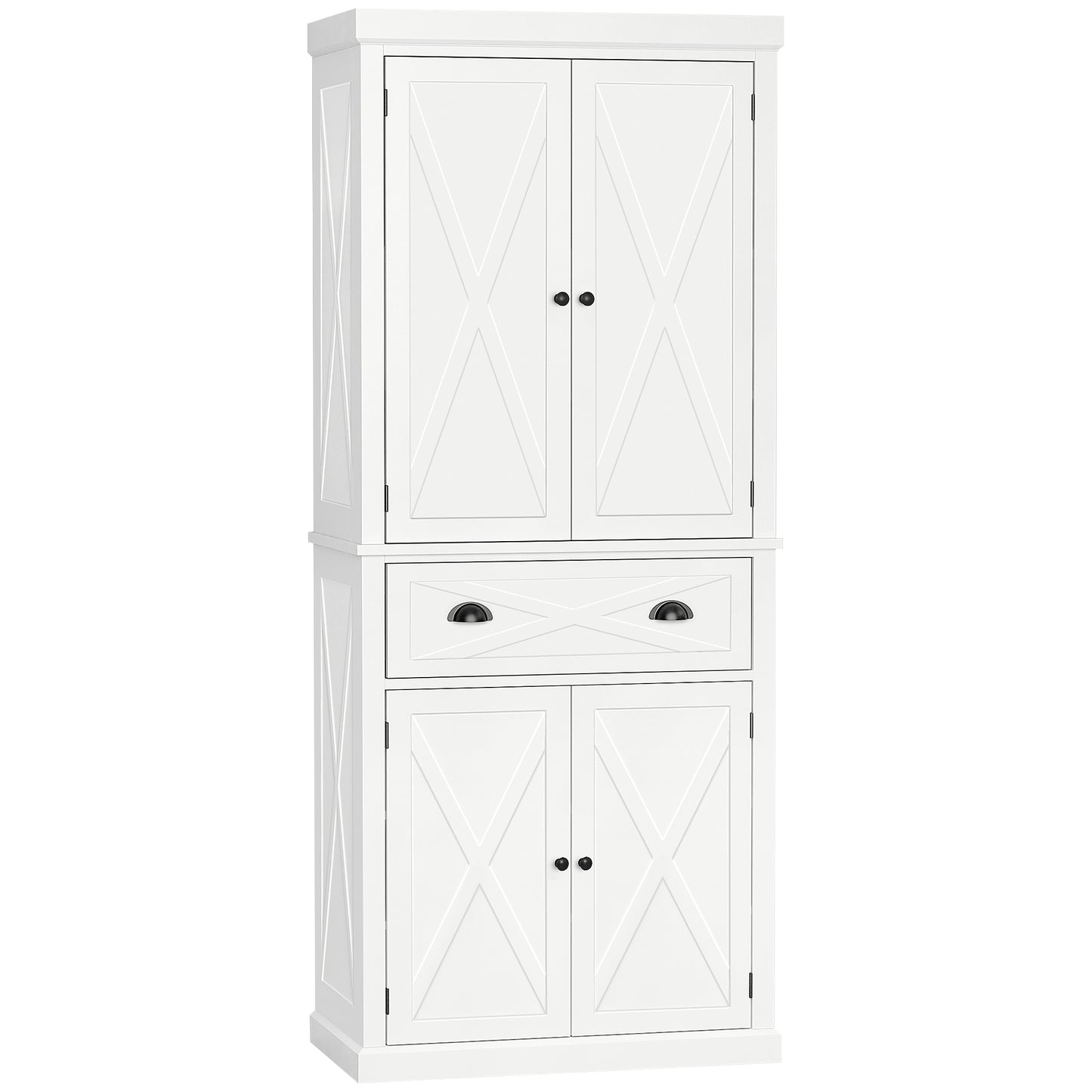 HOMCOM 72.5" Kitchen Pantry Cabinet, Freestanding Storage Cabinet with 4 Doors, Drawer and Adjustable Shelves, Black