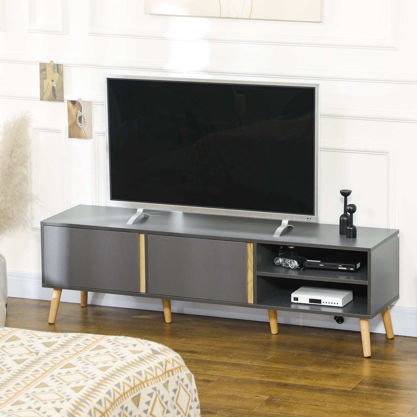 HOMCOM TV Stand for TVs up to 55", TV Cabinet with Shelves and Cable Holes, Entertainment Unit for Living Room, Dark Grey